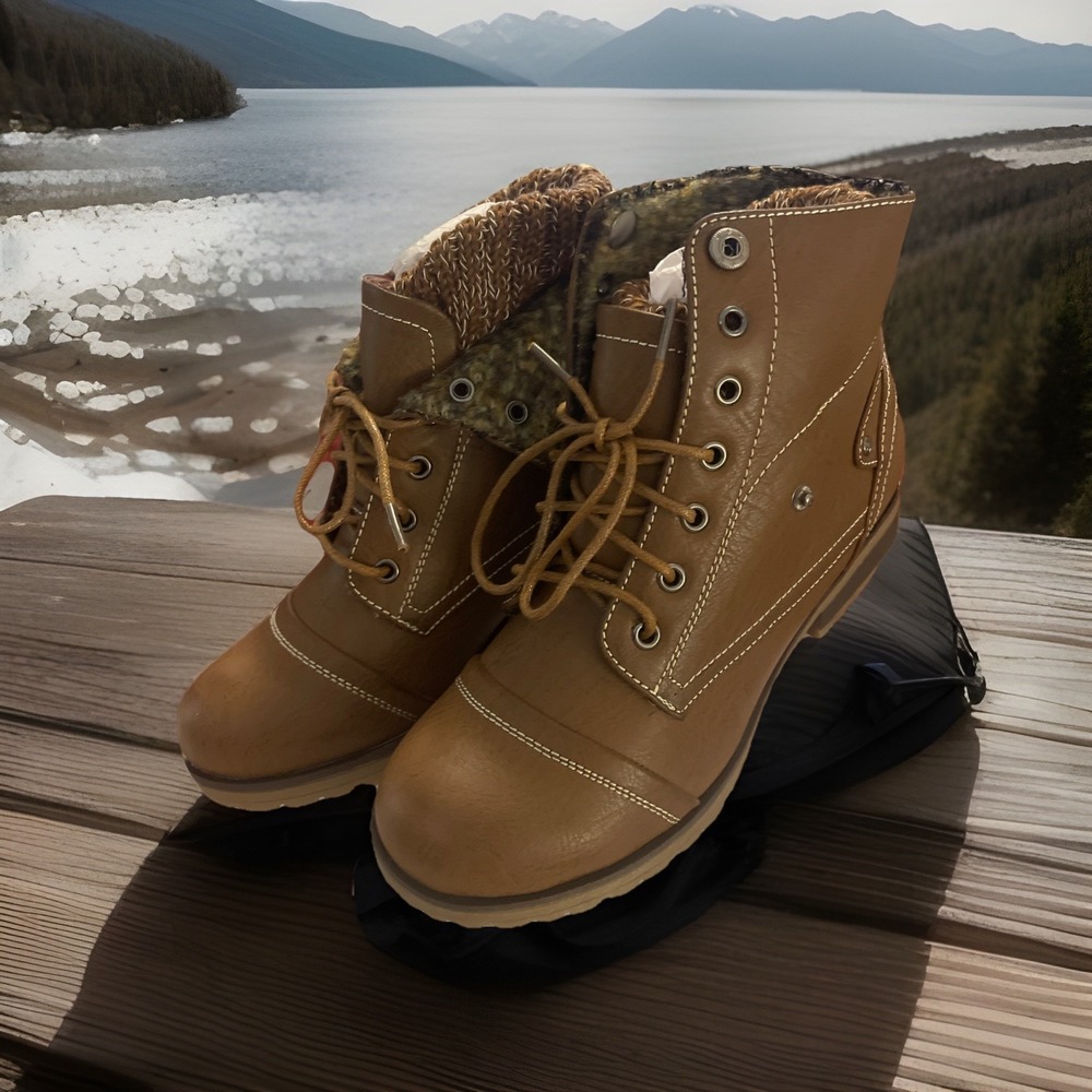 * Sho Beautiful Synthetic Leather Taupe boots Women 6 Flip‎ Top Option WYNNE-01